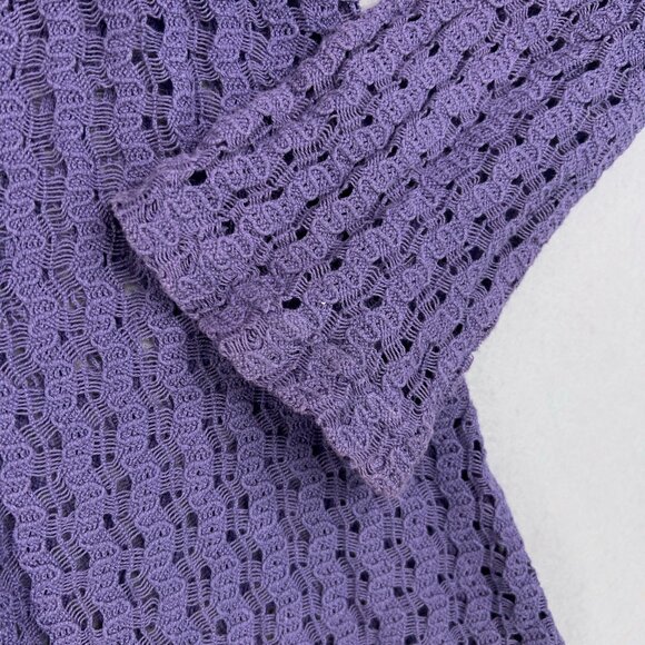 La Belle Cardigan Women M Purple Lace Crochet Open Flowy Drapey Coastal Cottage - Picture 3 of 12